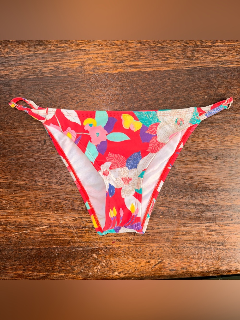Roxy Multicolor Floral Bikini Bottom with Coral Trim